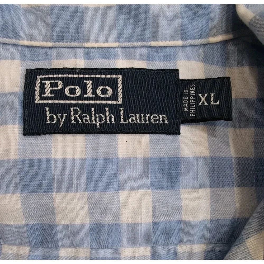 VTG Polo Ralph Lauren Caldwell Camp Collar Shirt Men's XL Gingham Blue White